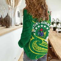 Cook Islands Happy Constitution Day Women Casual Shirt Pattern Tribal Art