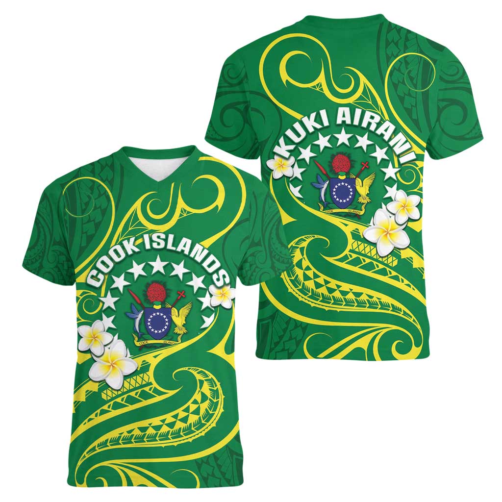 Cook Islands Happy Constitution Day Women V-Neck T-Shirt Pattern Tribal Art