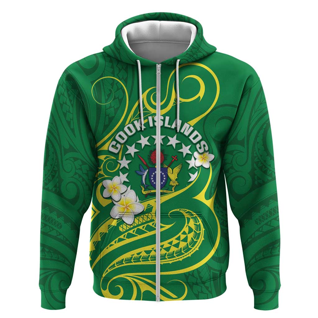 Cook Islands Happy Constitution Day Zip Hoodie Pattern Tribal Art LT05 Zip Hoodie Green - Polynesian Pride