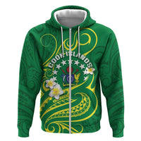 Cook Islands Happy Constitution Day Zip Hoodie Pattern Tribal Art LT05 Zip Hoodie Green - Polynesian Pride