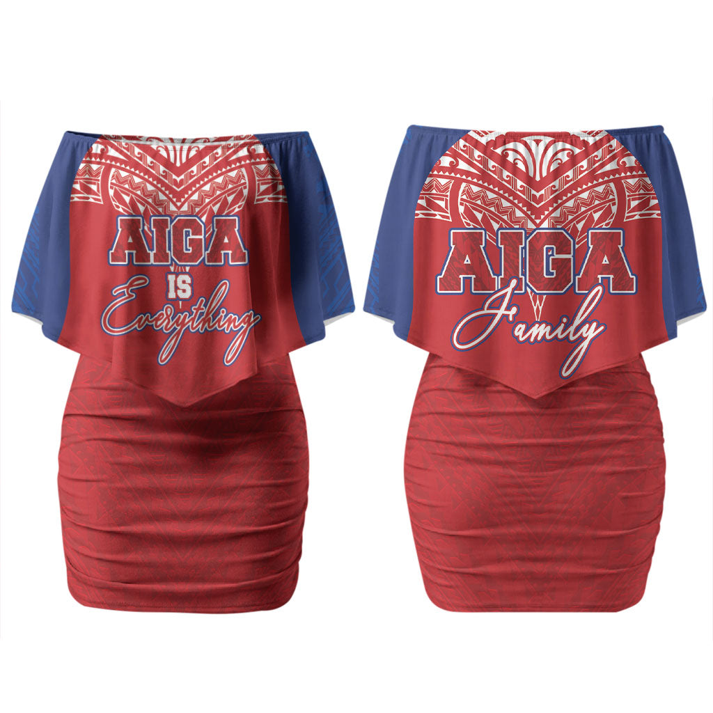 Aiga Samoa Couples Matching Off Shoulder Short Dress and Long Sleeve Button Shirt Aiga Is Everything LT05 - Polynesian Pride