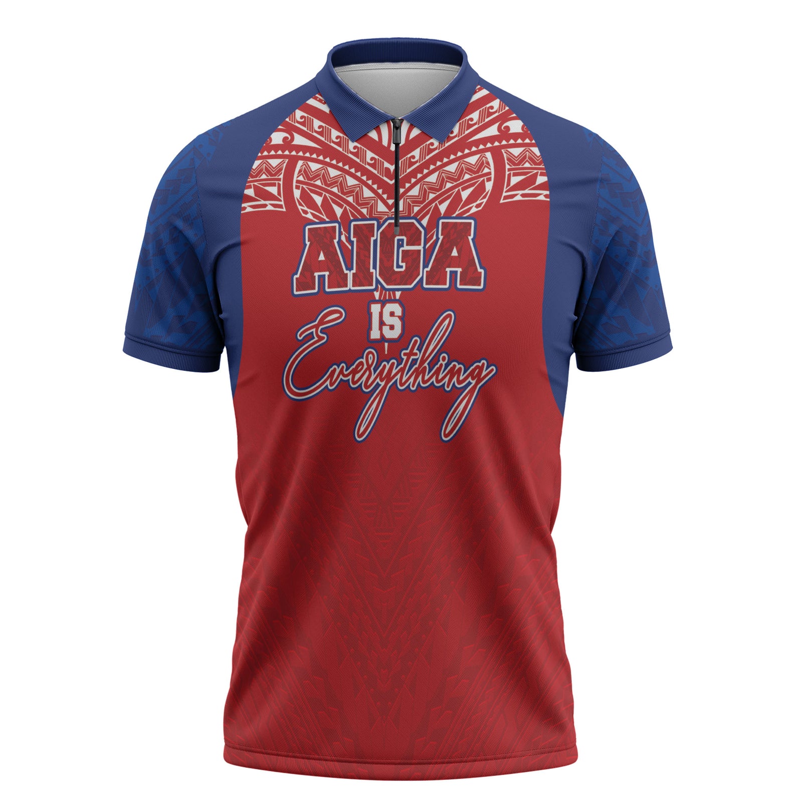Aiga Samoa Zipper Polo Shirt Aiga Is Everything LT05 Red - Polynesian Pride