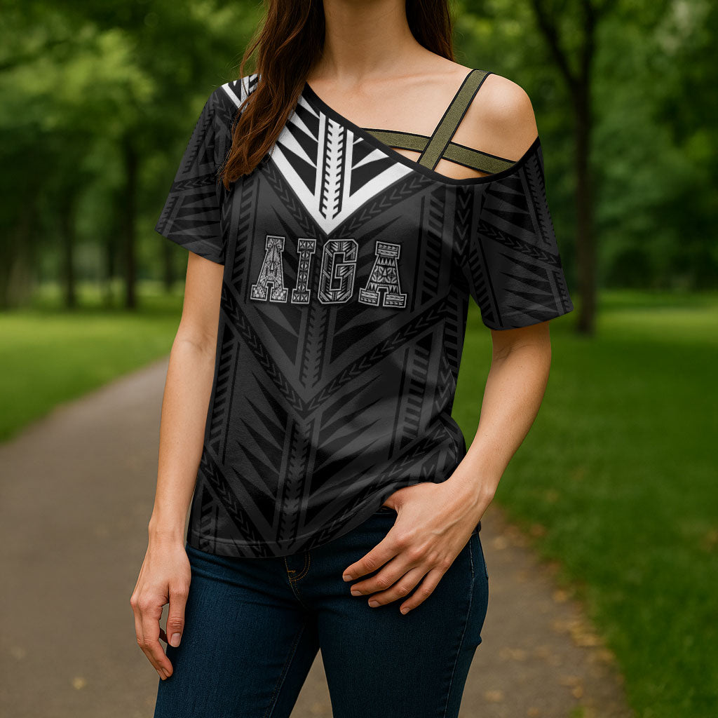 Samoa Aiga Cross Shoulder Shirt Samoan Tribal Pattern LT05 - Polynesian Pride