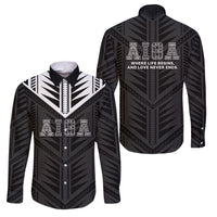 Samoa Aiga Family Matching Short Sleeve Bodycon Dress and Hawaiian Shirt Samoan Tribal Pattern LT05 Dad's Shirt - Long Sleeve Black - Polynesian Pride