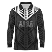 Samoa Aiga Long Sleeve Polo Shirt Samoan Tribal Pattern LT05 Black - Polynesian Pride