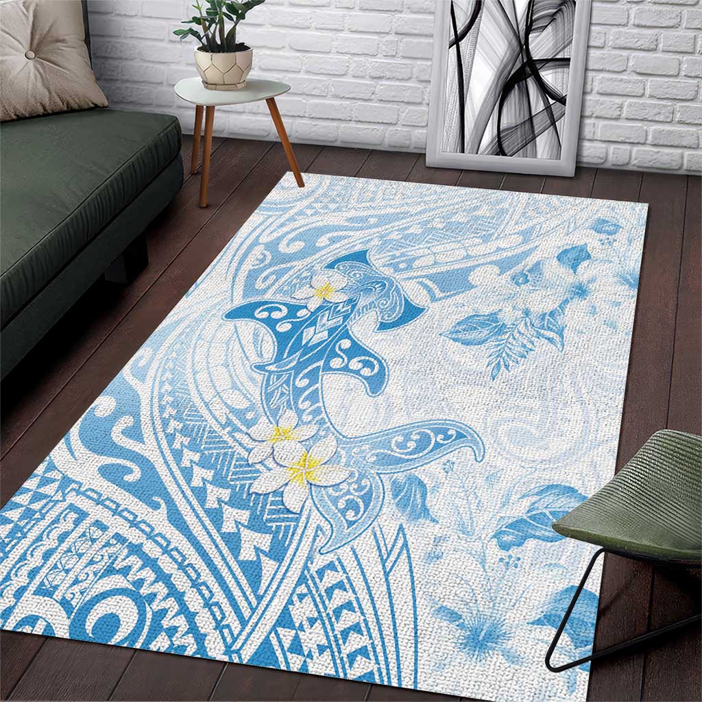 Polynesia Hammerhead Shark Area Rug Tropical Flowers Tribal Pattern Blue LT05 Blue - Polynesian Pride