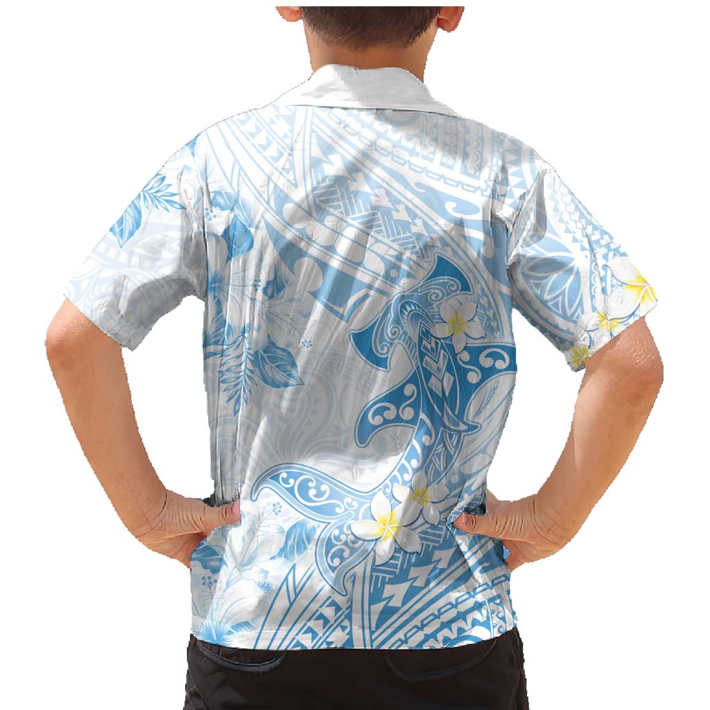 Polynesia Hammerhead Shark Family Matching Mermaid Dress and Hawaiian Shirt Tropical Flowers Tribal Pattern Blue LT05 - Polynesian Pride