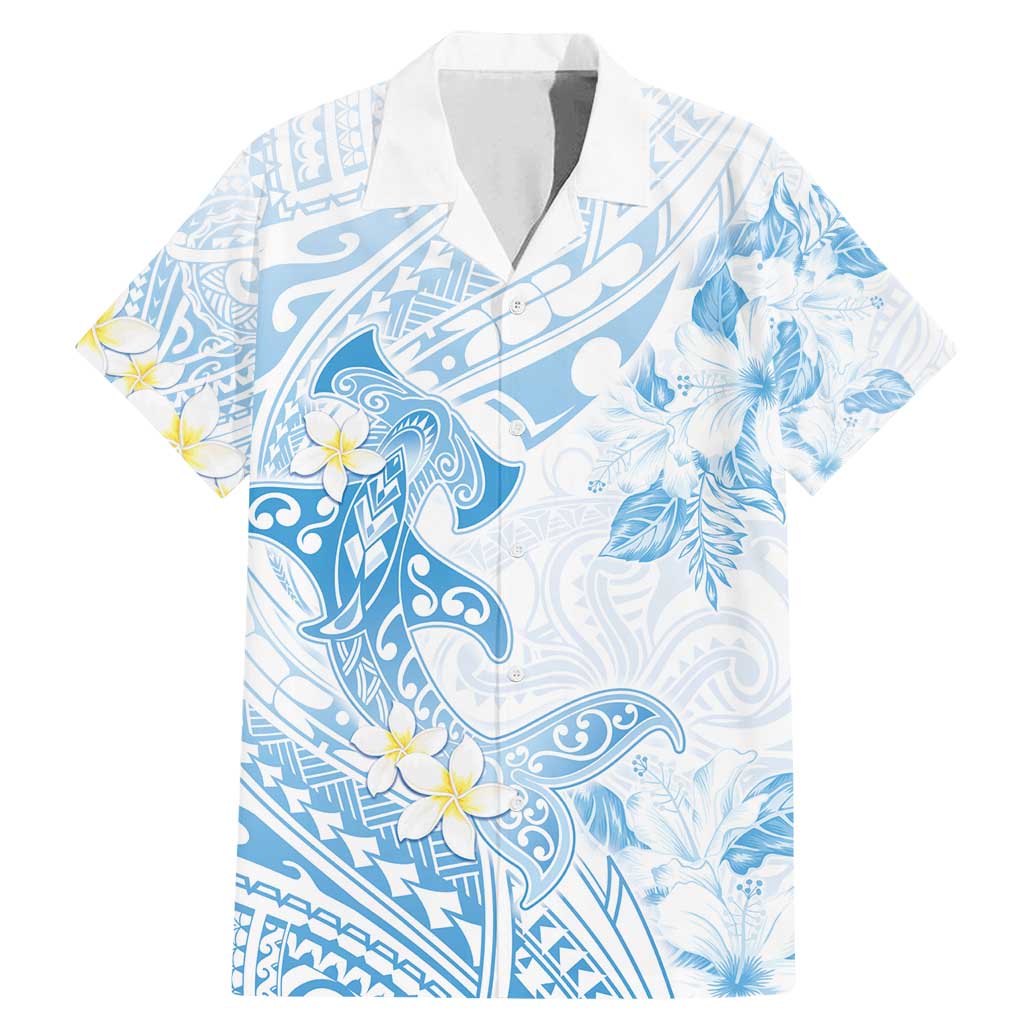 Polynesia Hammerhead Shark Family Matching Mermaid Dress and Hawaiian Shirt Tropical Flowers Tribal Pattern Blue LT05 Dad's Shirt - Short Sleeve Blue - Polynesian Pride