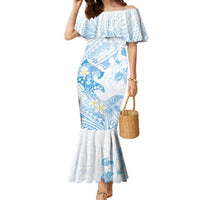 Polynesia Hammerhead Shark Family Matching Mermaid Dress and Hawaiian Shirt Tropical Flowers Tribal Pattern Blue LT05 Mom's Dress Blue - Polynesian Pride