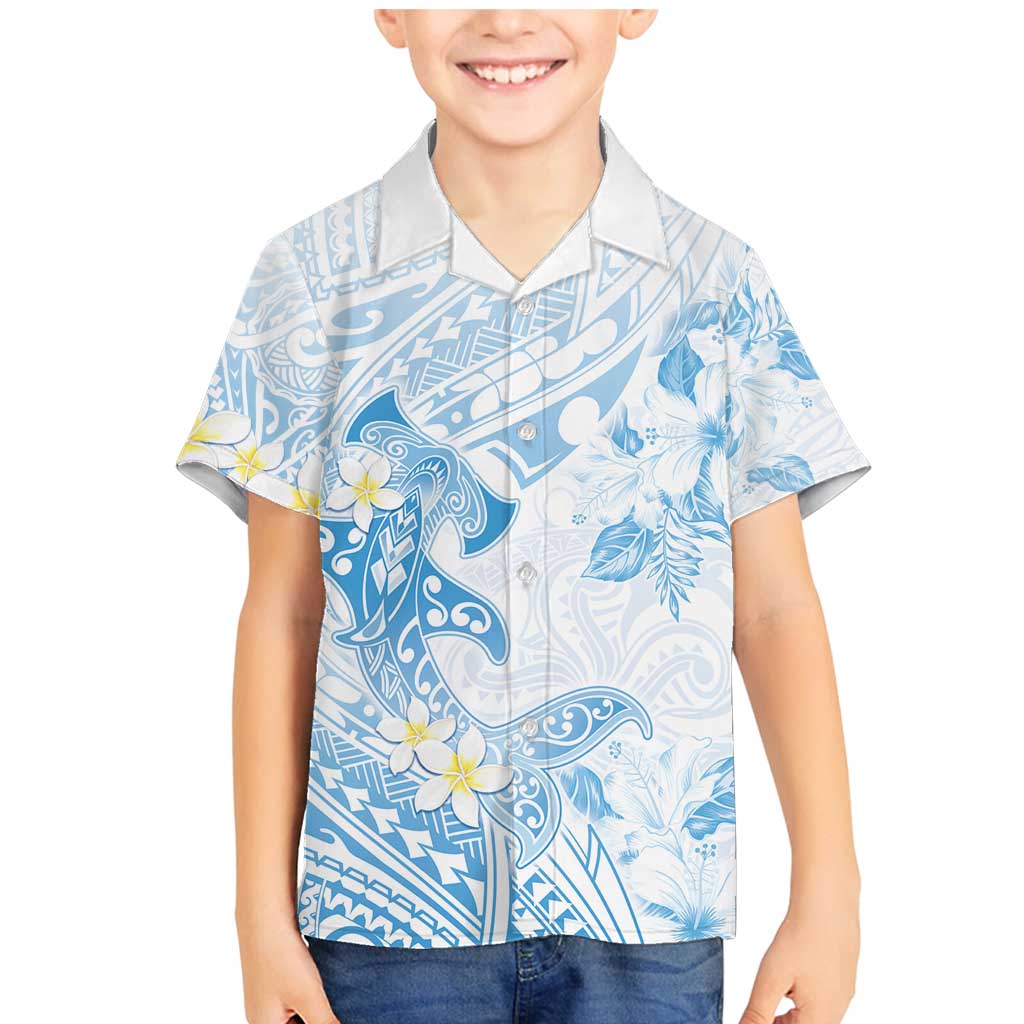 Polynesia Hammerhead Shark Family Matching Mermaid Dress and Hawaiian Shirt Tropical Flowers Tribal Pattern Blue LT05 Son's Shirt Blue - Polynesian Pride