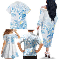 Polynesia Hammerhead Shark Family Matching Off The Shoulder Long Sleeve Dress and Hawaiian Shirt Tropical Flowers Tribal Pattern Blue LT05 - Polynesian Pride