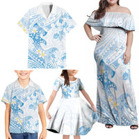 Polynesia Hammerhead Shark Family Matching Off Shoulder Maxi Dress and Hawaiian Shirt Tropical Flowers Tribal Pattern Blue LT05 - Polynesian Pride