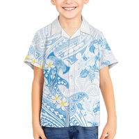 Polynesia Hammerhead Shark Kid Hawaiian Shirt Tropical Flowers Tribal Pattern Blue LT05 Kid Blue - Polynesian Pride