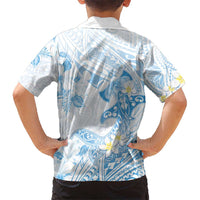 Polynesia Hammerhead Shark Kid Hawaiian Shirt Tropical Flowers Tribal Pattern Blue LT05 - Polynesian Pride