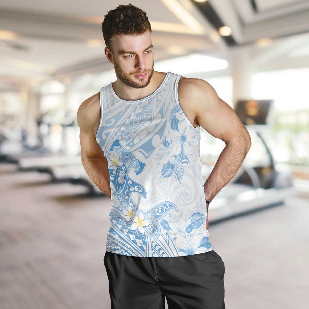Polynesia Hammerhead Shark Men Tank Top Tropical Flowers Tribal Pattern Blue LT05 Blue - Polynesian Pride