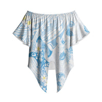 Polynesia Hammerhead Shark Off Shoulder Wrap Waist Top Tropical Flowers Tribal Pattern Blue LT05 Blue - Polynesian Pride