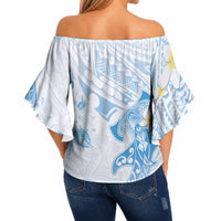 Polynesia Hammerhead Shark Off Shoulder Wrap Waist Top Tropical Flowers Tribal Pattern Blue LT05 - Polynesian Pride