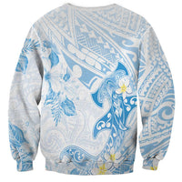 Polynesia Hammerhead Shark Sweatshirt Tropical Flowers Tribal Pattern Blue