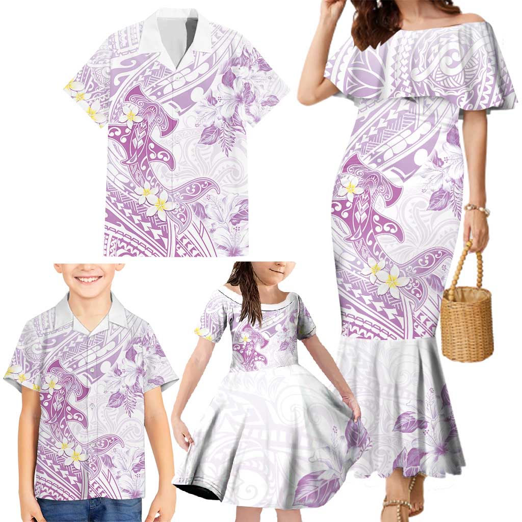 Polynesia Hammerhead Shark Family Matching Mermaid Dress and Hawaiian Shirt Tropical Flowers Tribal Pattern Lavender LT05 - Polynesian Pride