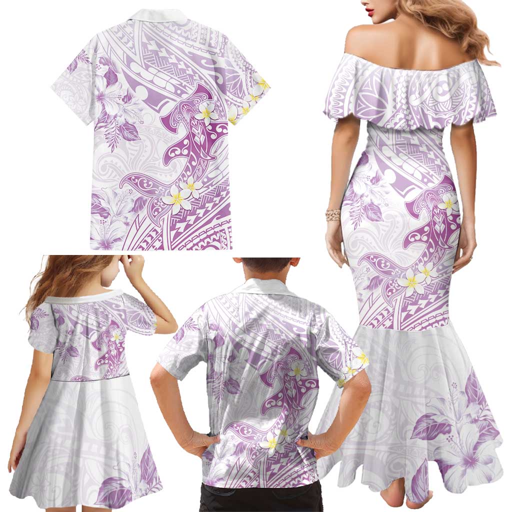 Polynesia Hammerhead Shark Family Matching Mermaid Dress and Hawaiian Shirt Tropical Flowers Tribal Pattern Lavender LT05 - Polynesian Pride