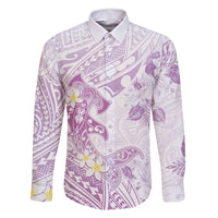 Polynesia Hammerhead Shark Family Matching Mermaid Dress and Hawaiian Shirt Tropical Flowers Tribal Pattern Lavender LT05 Dad's Shirt - Long Sleeve Purple - Polynesian Pride