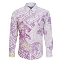 Polynesia Hammerhead Shark Family Matching Off The Shoulder Long Sleeve Dress and Hawaiian Shirt Tropical Flowers Tribal Pattern Lavender LT05 Dad's Shirt - Long Sleeve Purple - Polynesian Pride