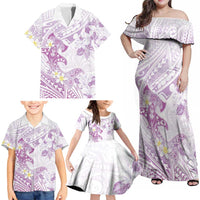 Polynesia Hammerhead Shark Family Matching Off Shoulder Maxi Dress and Hawaiian Shirt Tropical Flowers Tribal Pattern Lavender LT05 - Polynesian Pride