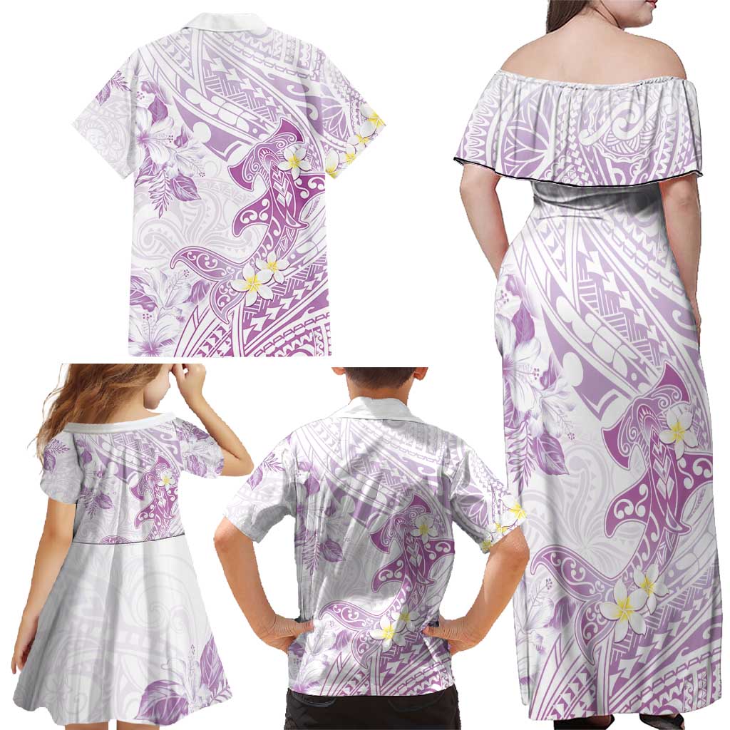 Polynesia Hammerhead Shark Family Matching Off Shoulder Maxi Dress and Hawaiian Shirt Tropical Flowers Tribal Pattern Lavender LT05 - Polynesian Pride