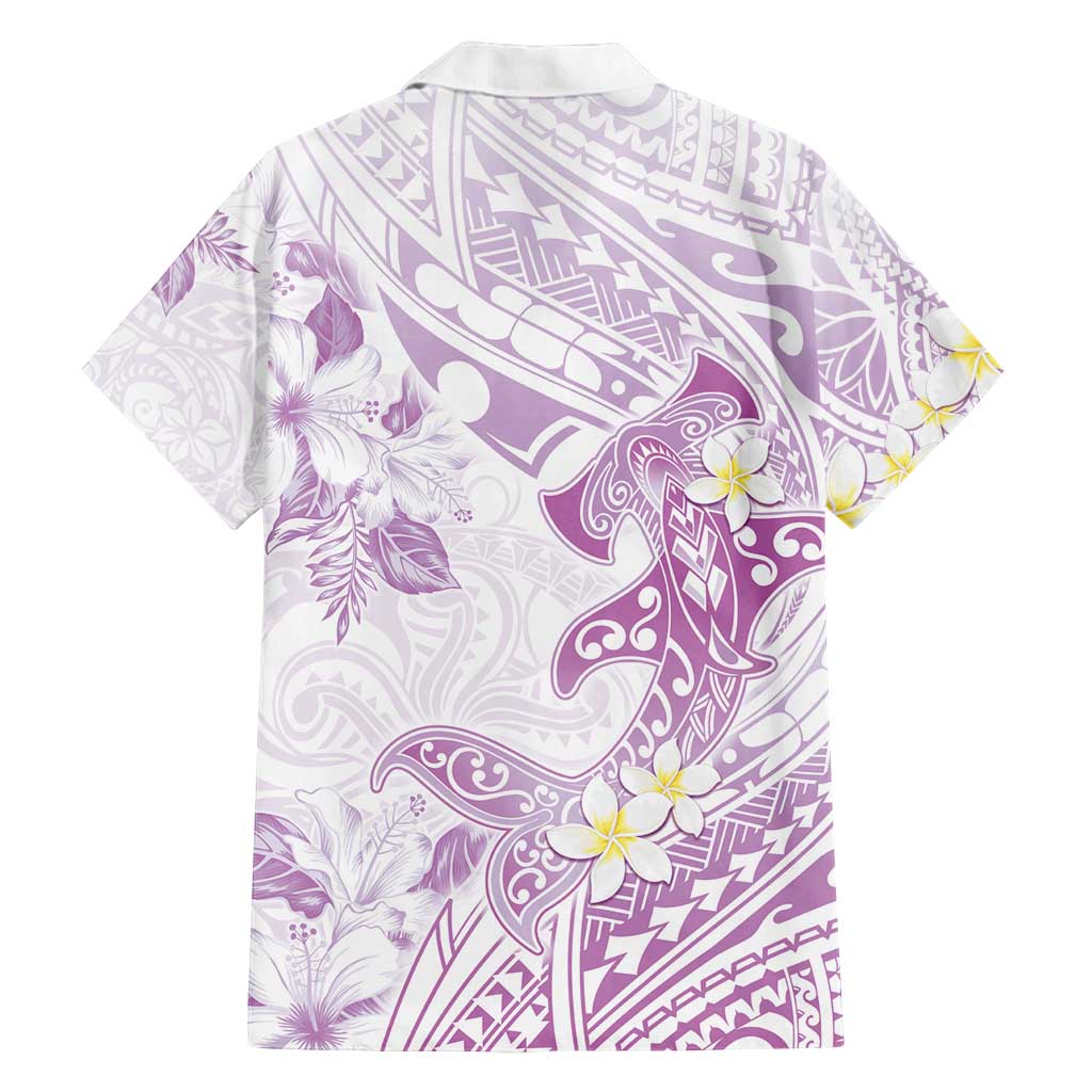 Polynesia Hammerhead Shark Family Matching Off Shoulder Maxi Dress and Hawaiian Shirt Tropical Flowers Tribal Pattern Lavender LT05 - Polynesian Pride