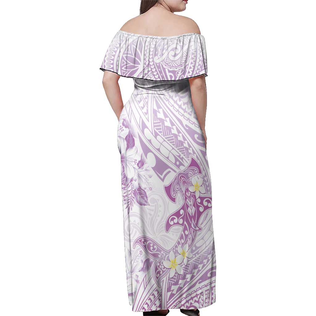 Polynesia Hammerhead Shark Family Matching Off Shoulder Maxi Dress and Hawaiian Shirt Tropical Flowers Tribal Pattern Lavender LT05 - Polynesian Pride