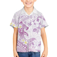 Polynesia Hammerhead Shark Family Matching Off Shoulder Maxi Dress and Hawaiian Shirt Tropical Flowers Tribal Pattern Lavender LT05 Son's Shirt Purple - Polynesian Pride