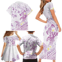Polynesia Hammerhead Shark Family Matching Short Sleeve Bodycon Dress and Hawaiian Shirt Tropical Flowers Tribal Pattern Lavender