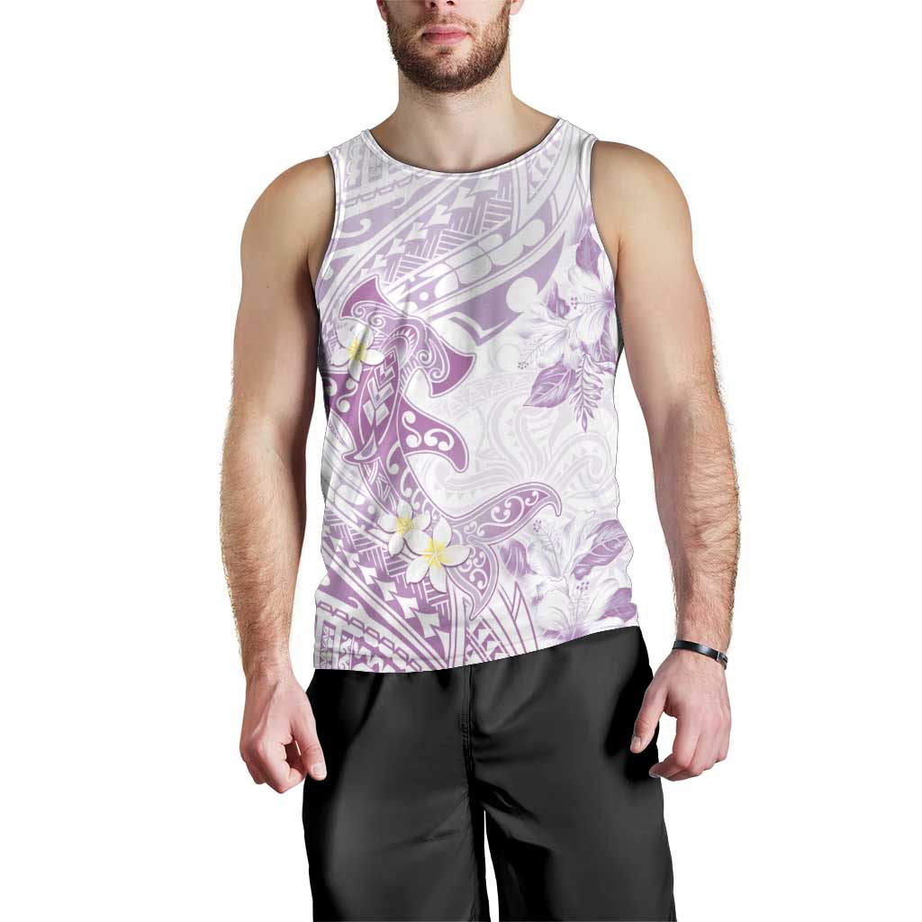 Polynesia Hammerhead Shark Men Tank Top Tropical Flowers Tribal Pattern Lavender