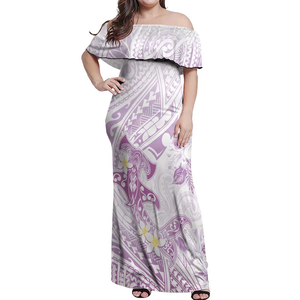 Polynesia Hammerhead Shark Off Shoulder Maxi Dress Tropical Flowers Tribal Pattern Lavender LT05 Women Purple - Polynesian Pride