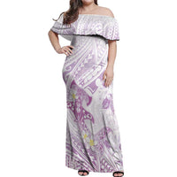 Polynesia Hammerhead Shark Off Shoulder Maxi Dress Tropical Flowers Tribal Pattern Lavender LT05 Women Purple - Polynesian Pride