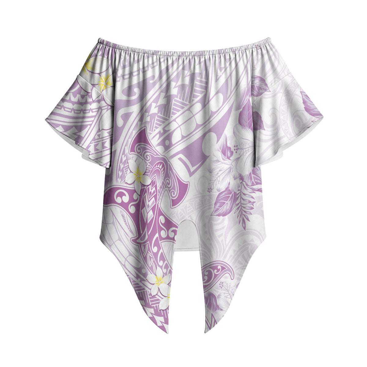 Polynesia Hammerhead Shark Off Shoulder Wrap Waist Top Tropical Flowers Tribal Pattern Lavender LT05 Purple - Polynesian Pride