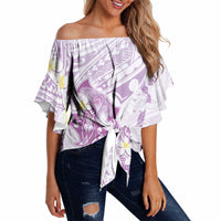 Polynesia Hammerhead Shark Off Shoulder Wrap Waist Top Tropical Flowers Tribal Pattern Lavender LT05 - Polynesian Pride