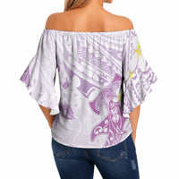 Polynesia Hammerhead Shark Off Shoulder Wrap Waist Top Tropical Flowers Tribal Pattern Lavender LT05 - Polynesian Pride