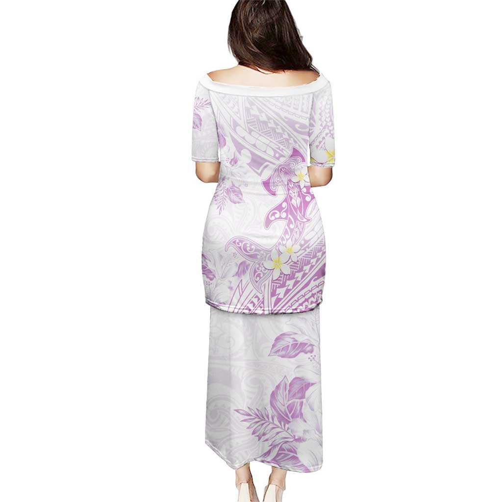 Polynesia Hammerhead Shark Puletasi Tropical Flowers Tribal Pattern Lavender