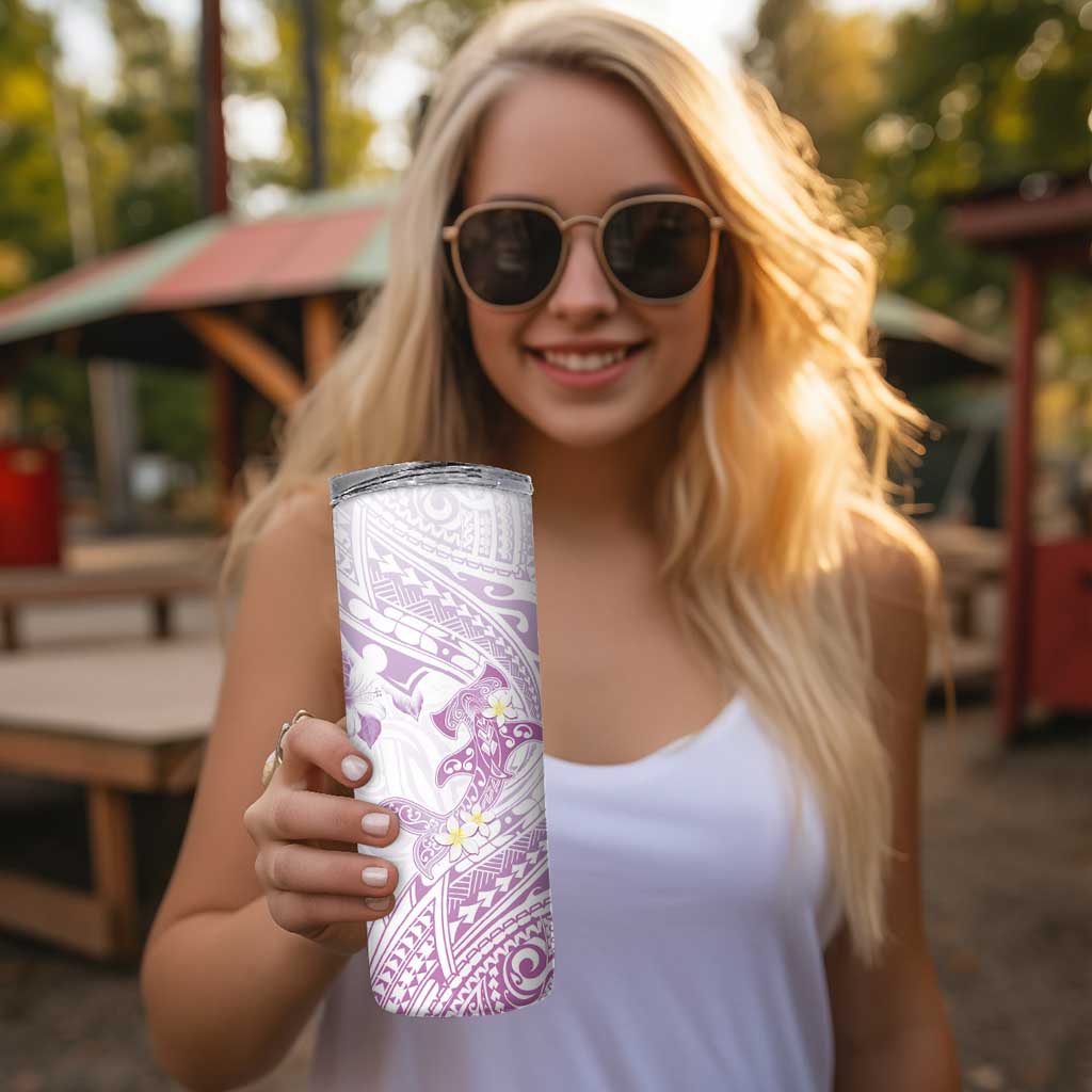 Polynesia Hammerhead Shark Skinny Tumbler Tropical Flowers Tribal Pattern Lavender