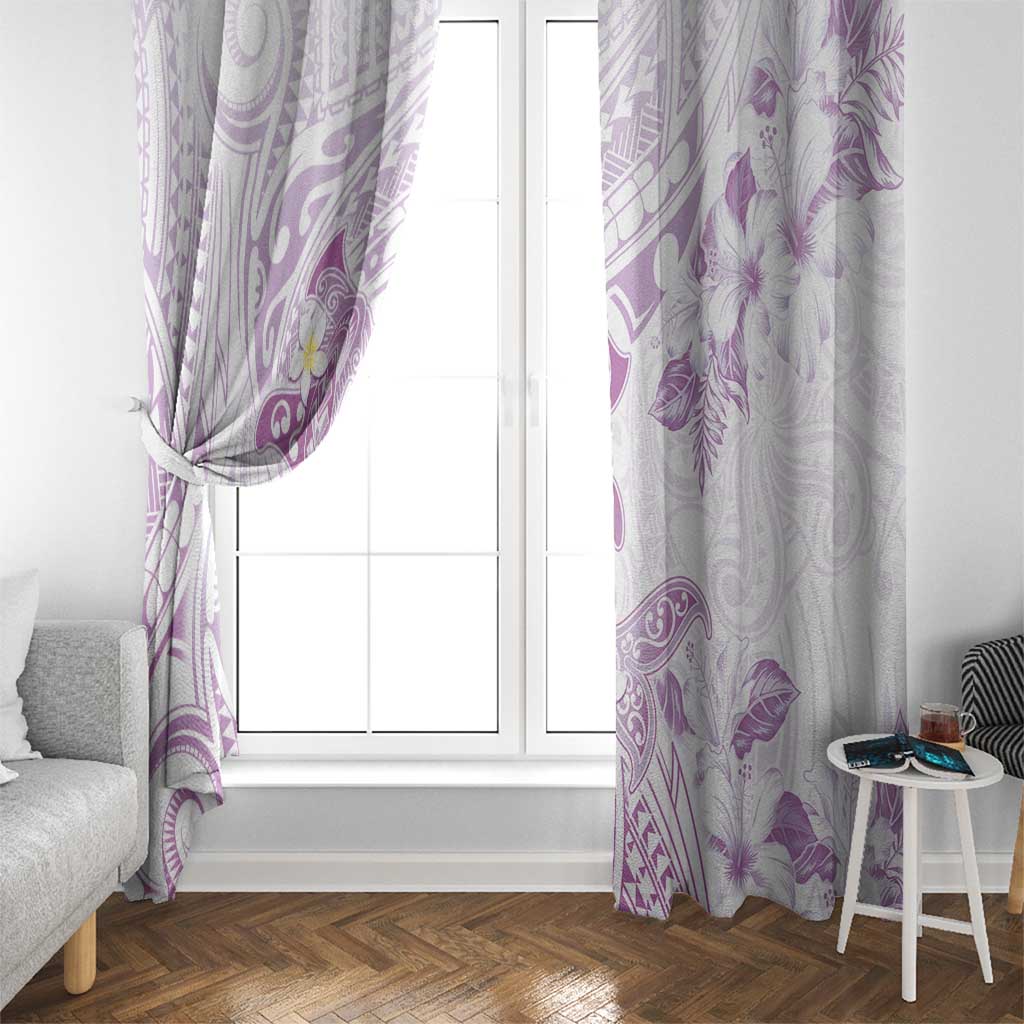 Polynesia Hammerhead Shark Window Curtain Tropical Flowers Tribal Pattern Lavender
