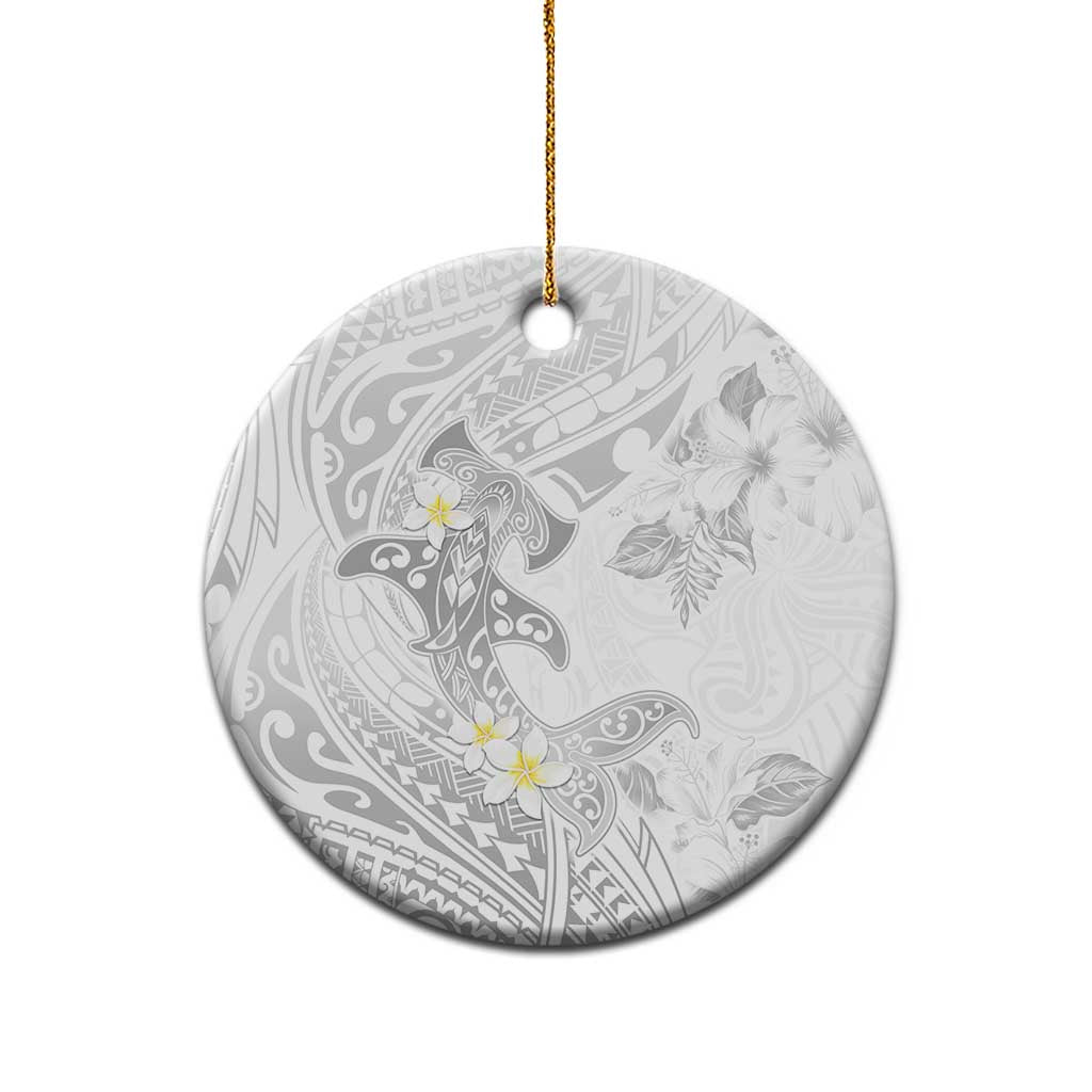 Polynesia Hammerhead Shark Ceramic Ornament Tropical Flowers Tribal Pattern White