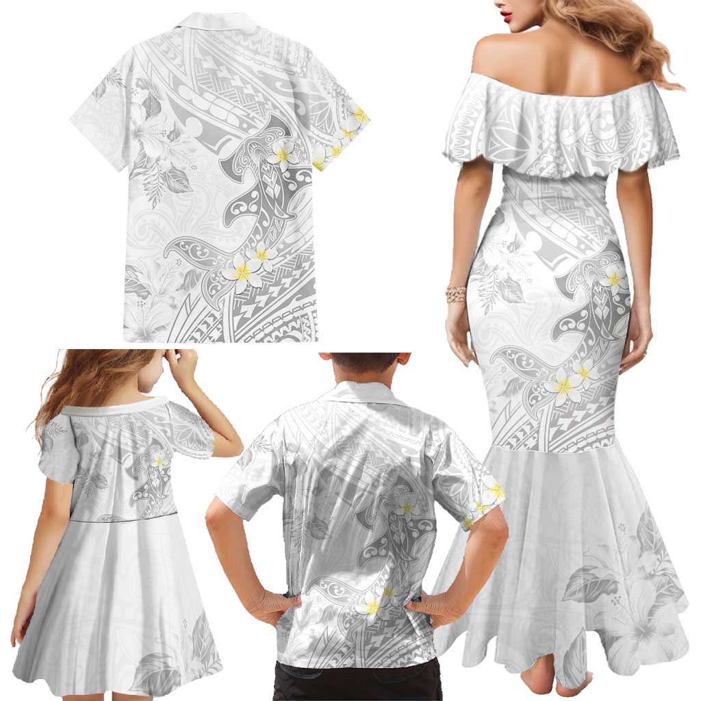 Polynesia Hammerhead Shark Family Matching Mermaid Dress and Hawaiian Shirt Tropical Flowers Tribal Pattern White LT05 - Polynesian Pride