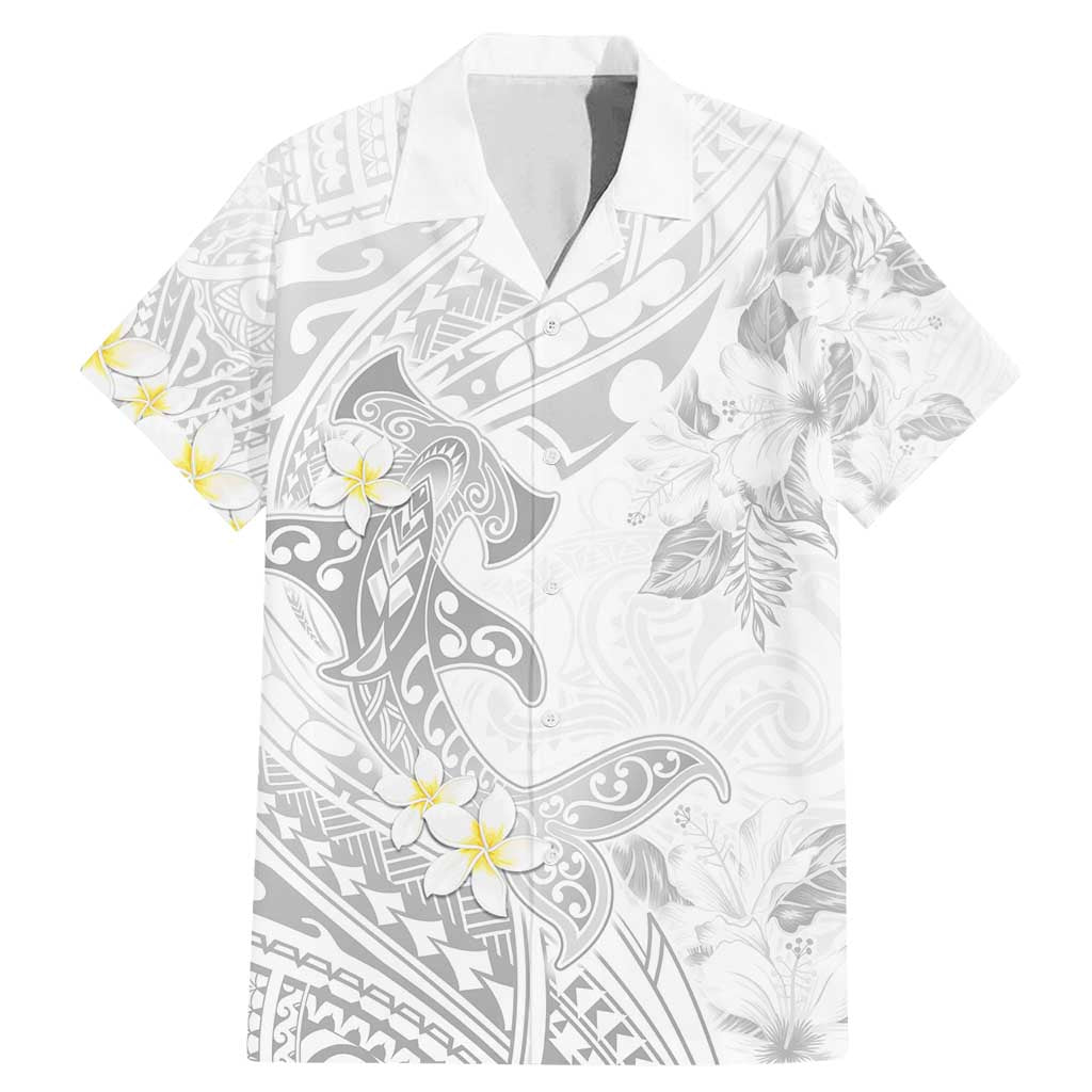Polynesia Hammerhead Shark Family Matching Mermaid Dress and Hawaiian Shirt Tropical Flowers Tribal Pattern White LT05 Dad's Shirt - Short Sleeve White - Polynesian Pride