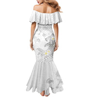 Polynesia Hammerhead Shark Family Matching Mermaid Dress and Hawaiian Shirt Tropical Flowers Tribal Pattern White LT05 - Polynesian Pride