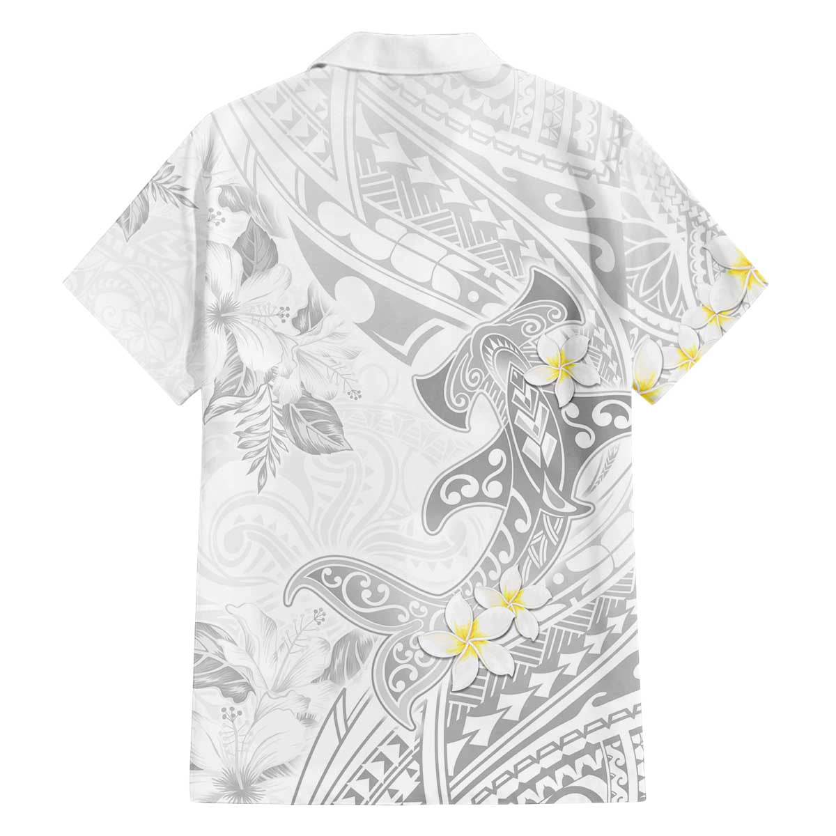 Polynesia Hammerhead Shark Family Matching Off The Shoulder Long Sleeve Dress and Hawaiian Shirt Tropical Flowers Tribal Pattern White LT05 - Polynesian Pride