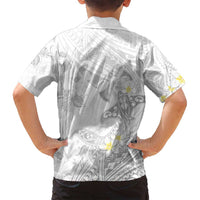 Polynesia Hammerhead Shark Family Matching Off Shoulder Maxi Dress and Hawaiian Shirt Tropical Flowers Tribal Pattern White LT05 - Polynesian Pride