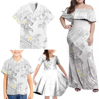 Polynesia Hammerhead Shark Family Matching Off Shoulder Maxi Dress and Hawaiian Shirt Tropical Flowers Tribal Pattern White LT05 - Polynesian Pride