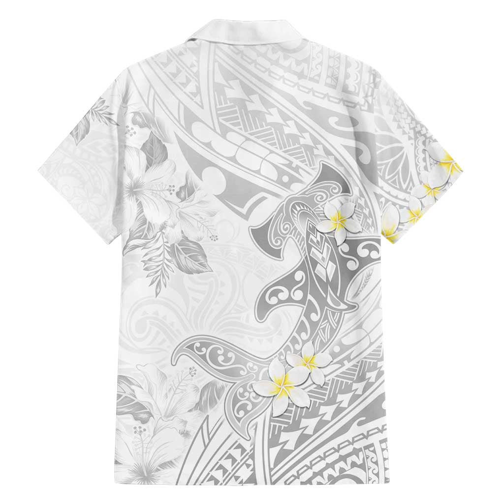 Polynesia Hammerhead Shark Family Matching Off Shoulder Maxi Dress and Hawaiian Shirt Tropical Flowers Tribal Pattern White LT05 - Polynesian Pride