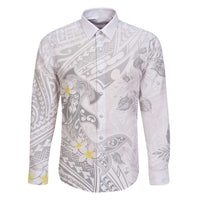 Polynesia Hammerhead Shark Family Matching Off Shoulder Maxi Dress and Hawaiian Shirt Tropical Flowers Tribal Pattern White LT05 Dad's Shirt - Long Sleeve White - Polynesian Pride